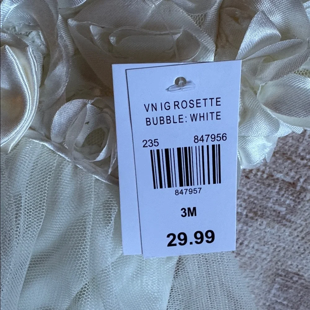 Nannette Baby Satin Cream Floral Bubble Dress and Bloomer Set size 3M NWT